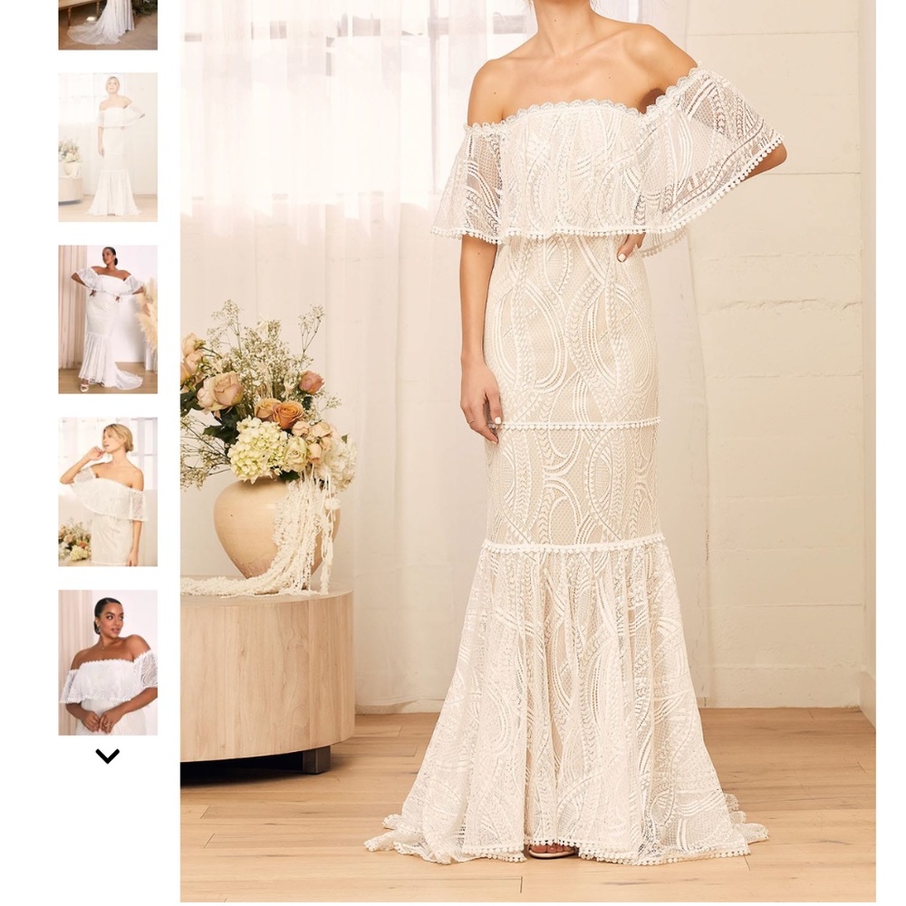 Lulu's | In My Life White Lace Off The Shoulder Mermaid Maxi Dress